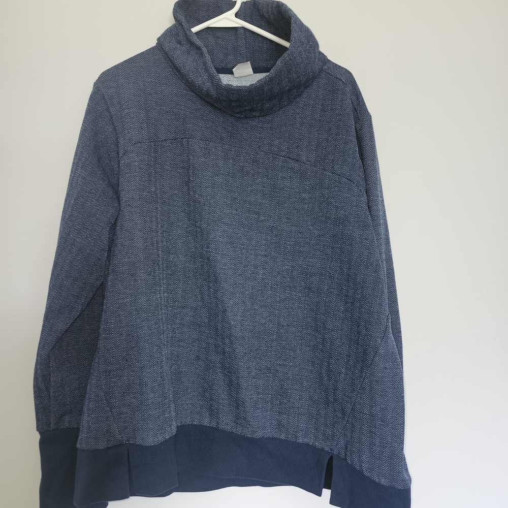 Avia Women's Blue Herringbone Cowl Neck Pullover w/Thumb Holes Sz XL (16-18)